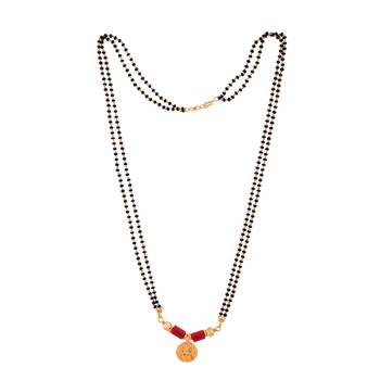 Black beads mangalsutra with vati medium length 24" one gram gold 3