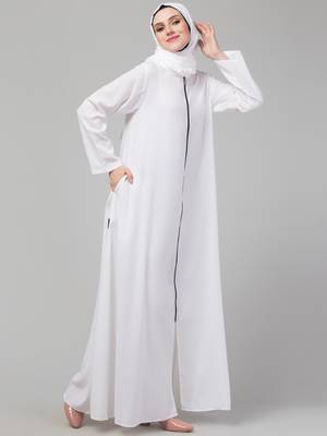 White Nida Casual Plain Abaya 4