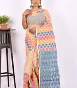 Cream Tant Jamdani Saree Without Blouse Piece