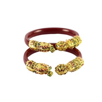Extra Large Size Brass And Acrylic Bangle Color Maroon 2