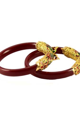 Extra Large Size Brass And Acrylic Bangle Color Maroon