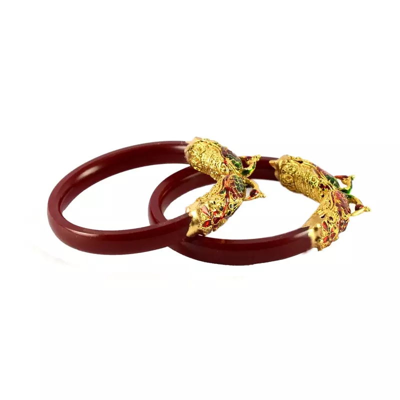 Extra Large Size Brass And Acrylic Bangle Color Maroon