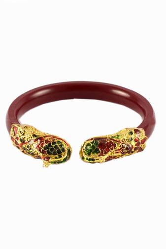 Extra Large Size Brass And Acrylic Bangle Color Maroon
