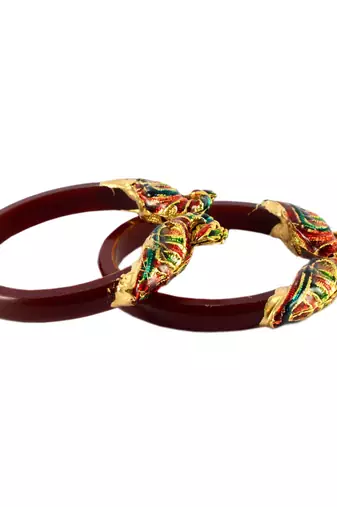 Extra Large Size Brass And Acrylic Bangle Color Maroon