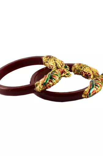 Extra Large Size Brass And Acrylic Bangle Color Maroon