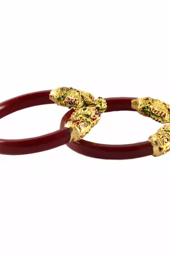 Extra Large Size Brass And Acrylic Bangle Color Maroon