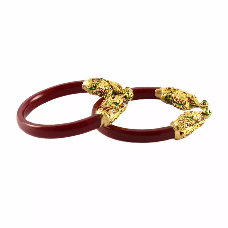 Extra Large Size Brass And Acrylic Bangle Color Maroon