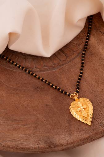 Black beads mangalsutra with Cross in Leaf - SHORT length 18" one gram gold