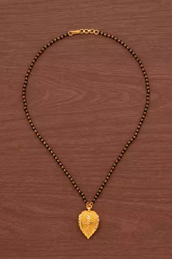 Black beads mangalsutra with Cross in Leaf - SHORT length 18" one gram gold