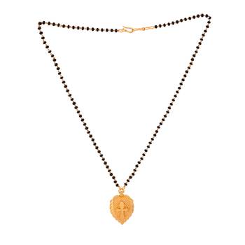 Black beads mangalsutra with Cross in Leaf - SHORT length 18" one gram gold 3