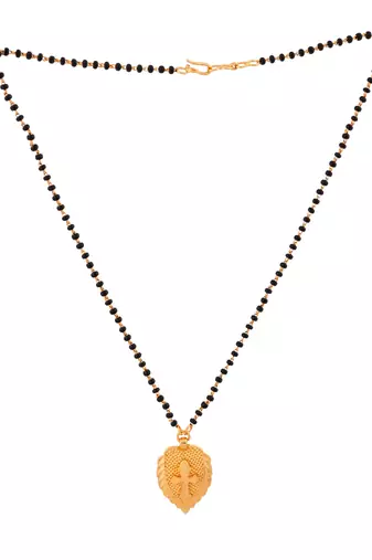 Black beads mangalsutra with Cross in Leaf - SHORT length 18" one gram gold