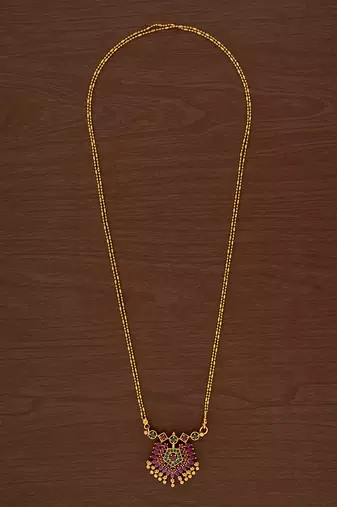  double line necklace 30" with ruby pendant one gram gold