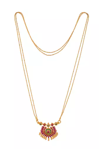  double line necklace 30" with ruby pendant one gram gold
