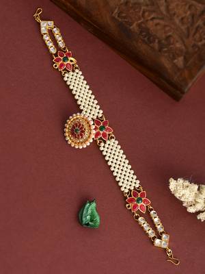 Gold plated pearl ethnic borla sheeshphool 1