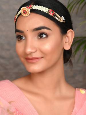Gold plated pearl ethnic borla sheeshphool 2