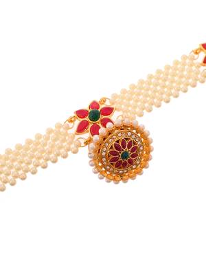 Gold plated pearl ethnic borla sheeshphool 4