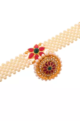Gold plated pearl ethnic borla sheeshphool