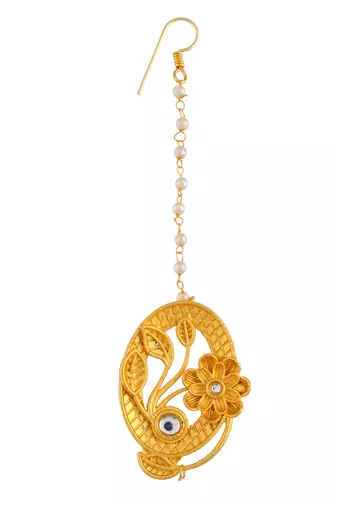 Gold plated traditional floral maang tikka