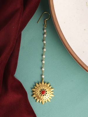 Gold plated traditional floral maang tikka 1