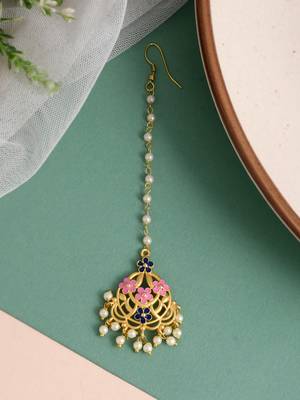 Gold plated kundan ethnic heavy maang tikka 1