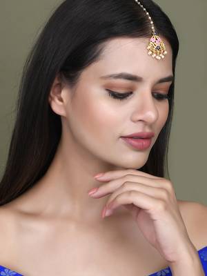 Gold plated kundan ethnic heavy maang tikka 2