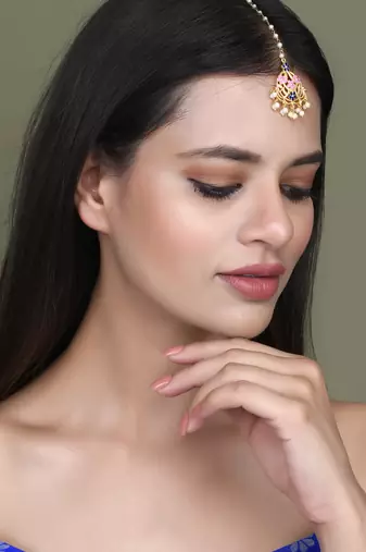Gold plated kundan ethnic heavy maang tikka
