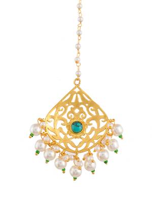 Gold plated handcrafted pearl maang tikka 2