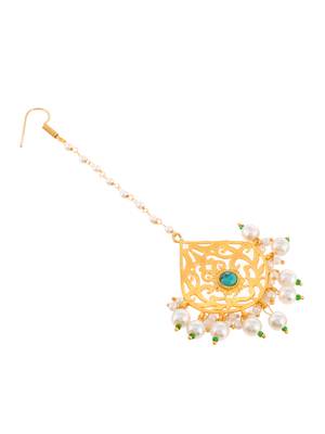 Gold plated handcrafted pearl maang tikka 3