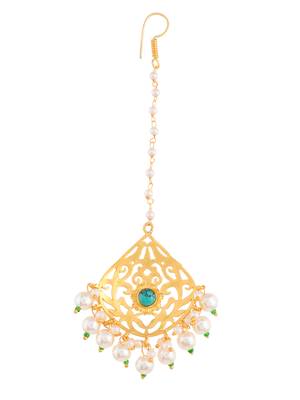 Gold plated handcrafted pearl maang tikka 4