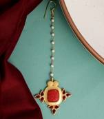 Gold plated red floral ethnic maang tikka