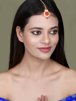 Gold plated red floral ethnic maang tikka 2