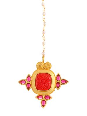 Gold plated red floral ethnic maang tikka 3