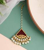 Gold plated pearl red stone maang tikka