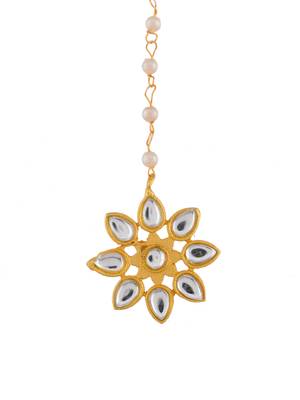 Gold plated kundan floral maang tikka 3