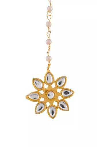 Gold plated kundan floral maang tikka