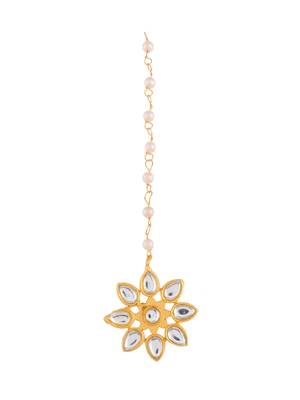 Gold plated kundan floral maang tikka 4