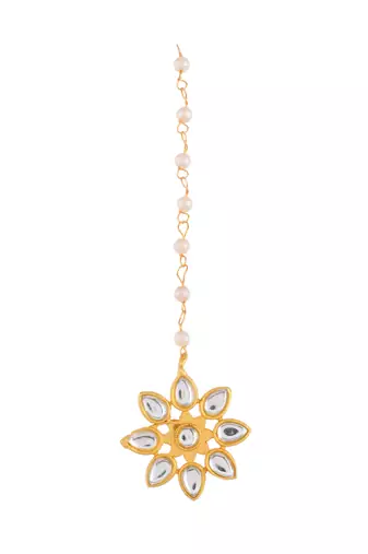 Gold plated kundan floral maang tikka
