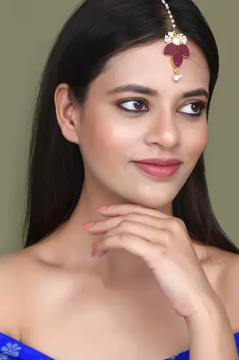 Gold plated red maang tikka