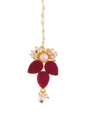 Gold plated red maang tikka 3