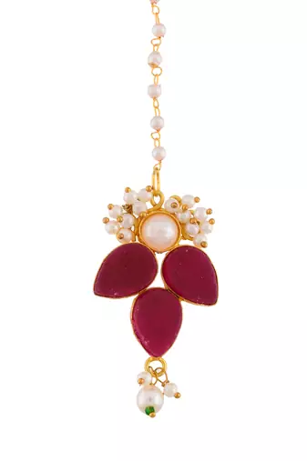 Gold plated red maang tikka
