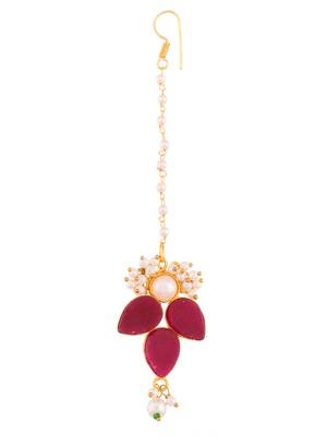 Gold plated red maang tikka 4