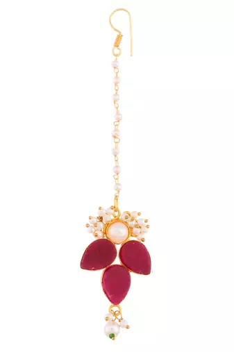 Gold plated red maang tikka