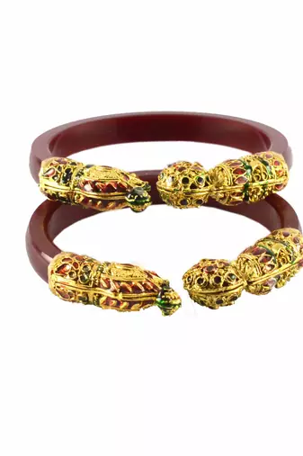 Extra Large Size Brass And Acrylic Bangle Color Maroon