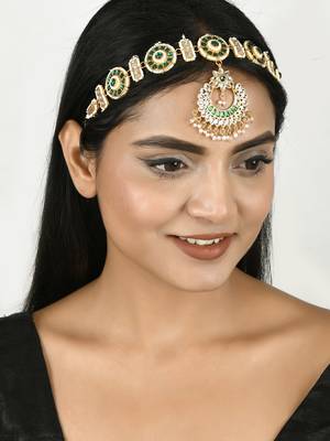 Gold plated kundan maang tikka head chain 2