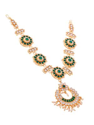 Gold plated kundan maang tikka head chain 4