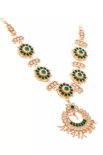 Gold plated kundan maang tikka head chain