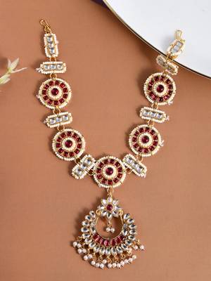 Gold plated kundan maang tikka head chain 1