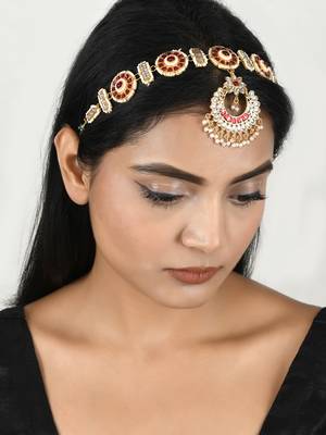 Gold plated kundan maang tikka head chain 2