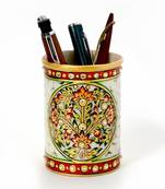 Golden Meenakari Gem Studded Jali Marble Pen Stand 377