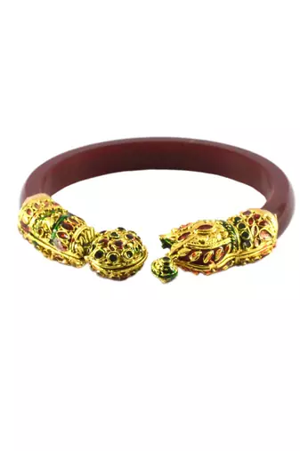 Extra Large Size Brass And Acrylic Bangle Color Maroon